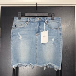KanCan Light Wash Distressed Denim Mini Skirt